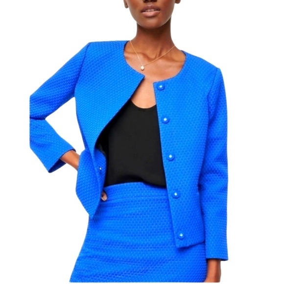 J. Crew  J.crew Portfolio Jacket Blazer Matelase Blue Suit Women 16 Plus. 770 - Picture 1 of 5